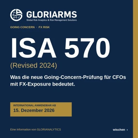 Folie 1 von 6: ISA 570 (Revised 2024), was die neue Going-Concern-Prüfung für CFOs mit FX-Exposure bedeutet.